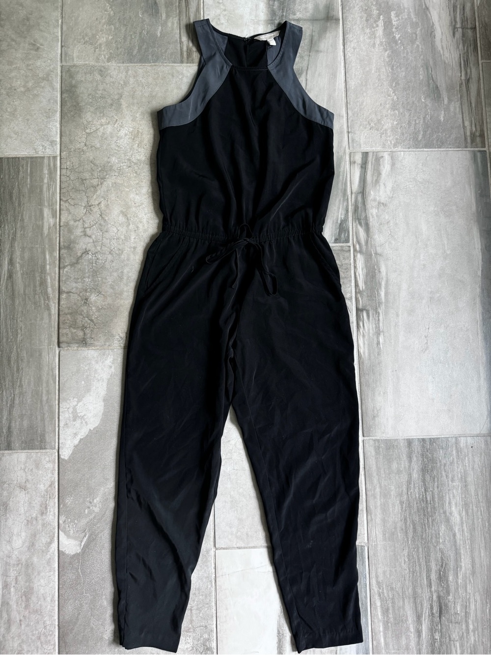 Banana Republic Women's Colorblock Jumpsuit Satin Black & Grey - Size 0P